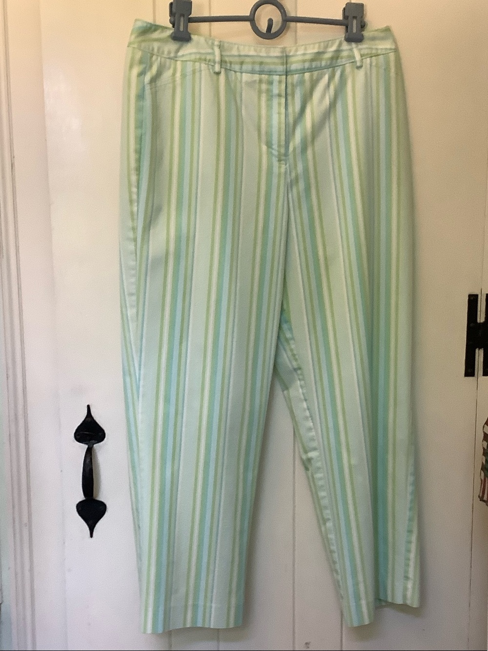 Talbots Light Green and White Striped Straight Leg Pants